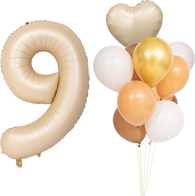 40 In Caramel Number Balloons Helium Foil Mylar latex Balloon Birthday Party banquet Decoration Digital 9