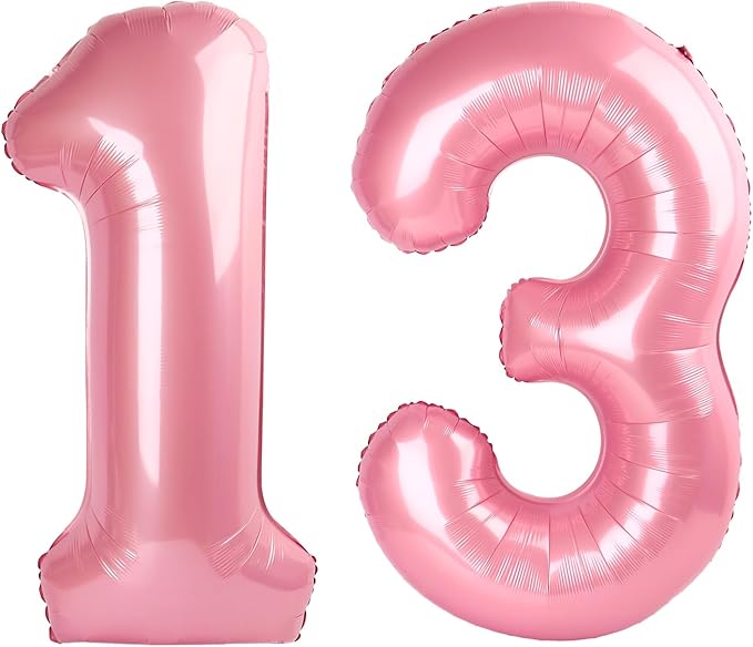 13 Number Balloons, 40 Inch Pearl Pink Balloons for Woman Man 13th Birthday Decoration, Foil Number 13 Ballon for 13, 31 Anniversary, Bridal Shower, Graduation, Wedding, Valentine's Day, Mother's Day
