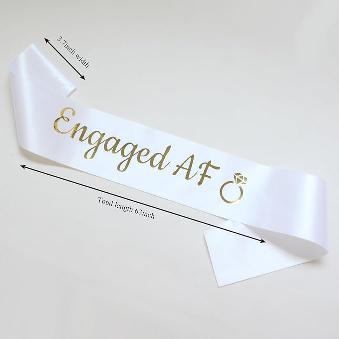 Luwigs Engaged AF Sash with Gold Lettering Wedding Party Bachelorette Engagement Party Bridal Shower Party Favors Decorations Supplies (White)
