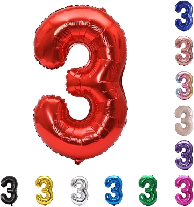 YPSelected 32 Inch Large Foil Helium Number Balloon Birthday Wedding Party 0-9 (Red, 3)