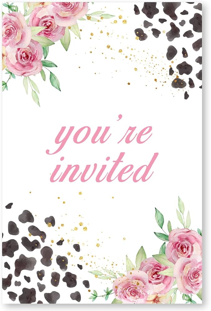 Soiceu Floral Holy Cow I'm One 1st Birthday Party Invitations with Envelopes Set of 20 Pink Farm Cow Girl 1 Year Old First Birthday Party Invites