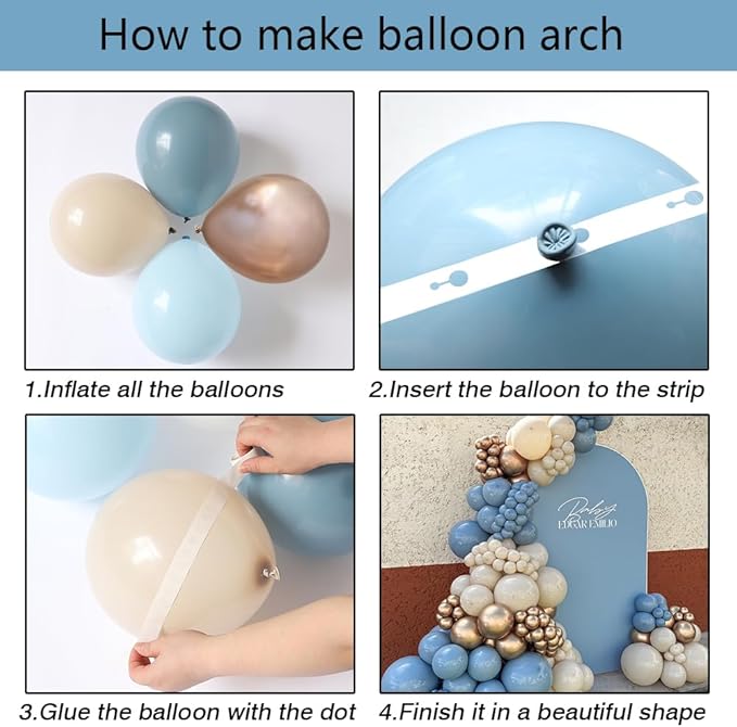 Baby in Bloom Balloon Garland Arch Kit, 150Pcs Dusty Baby Blue Sand White Champagne Gold Latex Balloons for Boho Baby Shower Bridal Shower Birthday Party Decorations