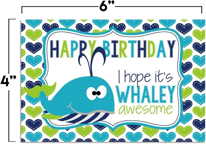 WHALEY Awesome Whale Themed Birthday Pun Themed Single (1) All Occasion Blank Birthday Card To Send To Friends & Family, 4"x 6" (when folded) Fill In Greeting Note Card by AmandaCreation