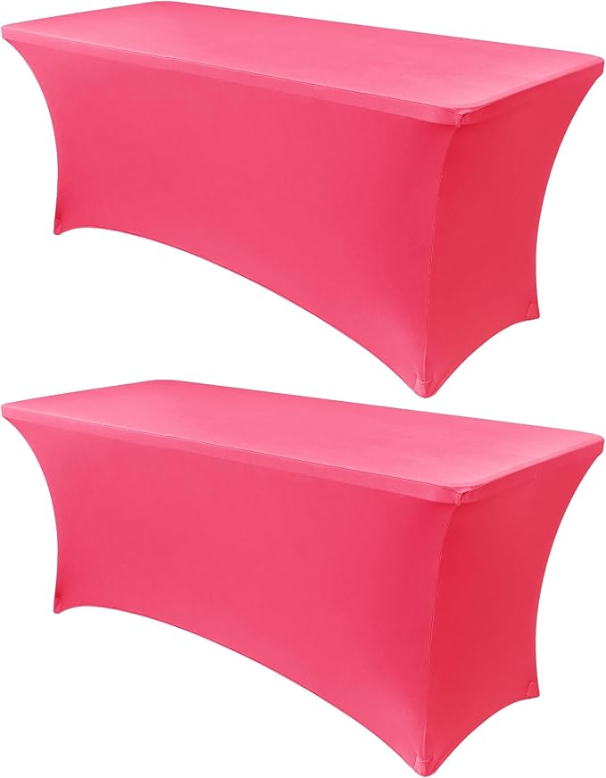 Obstal 6ft Stretch Spandex Table Cover for Standard Folding Tables - Universal Rectangular Fitted Tablecloth Protector for Wedding, Banquet and Party, 72L x 30W x 30H Inches, Magenta Red, 2pc