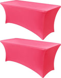 Obstal 6ft Stretch Spandex Table Cover for Standard Folding Tables - Universal Rectangular Fitted Tablecloth Protector for Wedding, Banquet and Party, 72L x 30W x 30H Inches, Magenta Red, 2pc