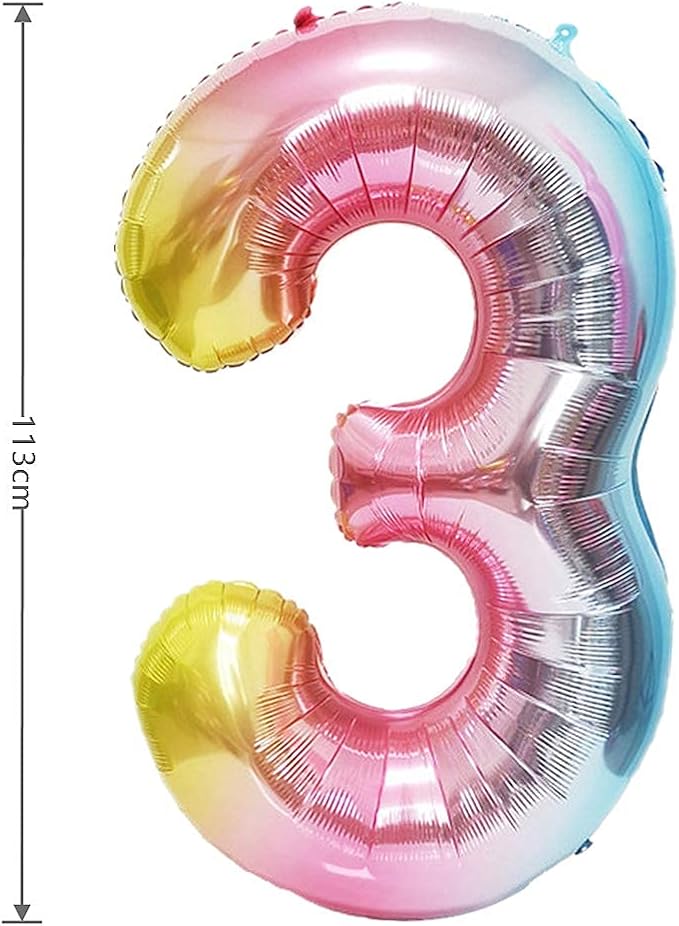 YPSelected 40 Inch Gradient Color Large Foil Helium Number Balloon Birthday Wedding Party 0-9 (Rainbow, 3)