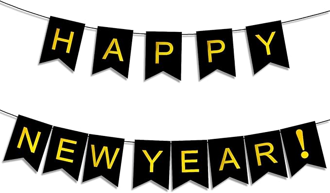Happy New Year 2026 Banner - Black & Gold Sign For New Year's Eve Decorations, Nye Eve Party Supplies Decorations, 2026 Nye Decorations, 2026 Nye Sign