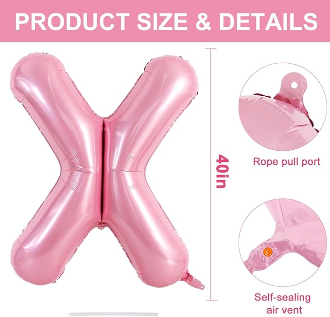 TONIFUL 40 Inch Large Pink Letter X Balloons Giant Foil Mylar Alphabet Balloon for Birthday Party Anniversary Baby Shower Wedding Supplies Decorations