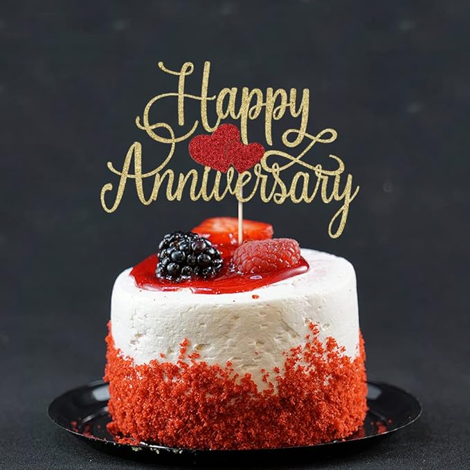 Kaoenla Happy Anniversary Cake Topper - Gold Glitter Happy Birthday Cake Topper, Company Anniversary Party Decoration, Wedding Wedding Anniversary Party Cake Decoration