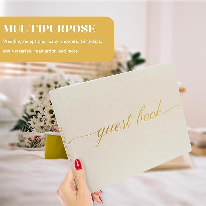 Elegant Wedding Guest Book - Perfect for Wedding Receptions, Baby Showers, Birthdays and Special Events - Polaroid Guest Book with 110 Lined Pages for Sign-in and Photos -Hardcover (Beige)