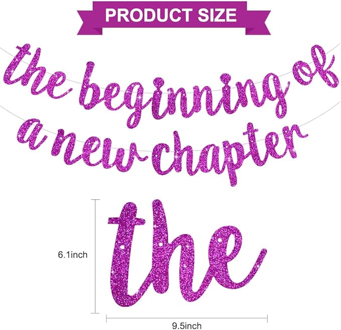BEISHIDA Glitter Purple The Beginning of A New Chapter Banner, Farewell party decorations,Graduation Sign 2026 Banner,Happy retirement Supplies,Going away party Sign Garland,Graduation banner