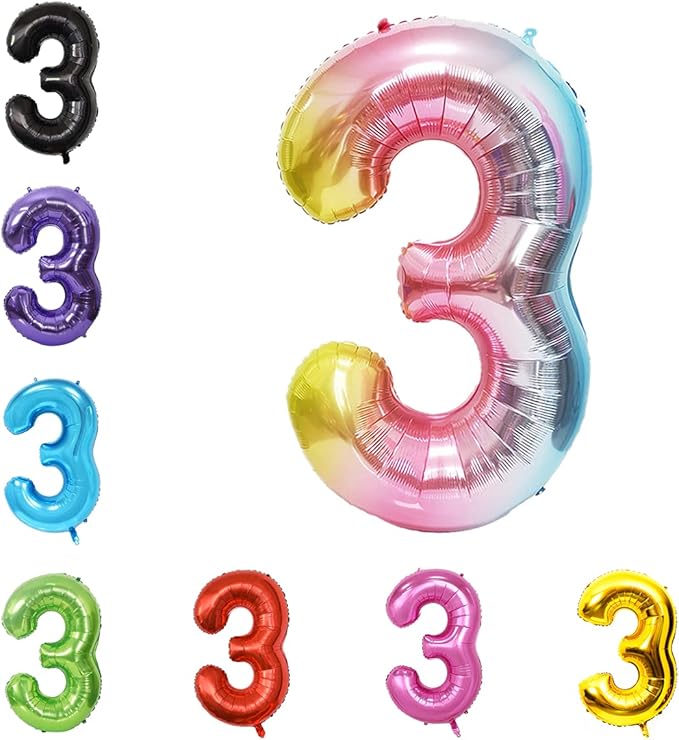 YPSelected 40 Inch Gradient Color Large Foil Helium Number Balloon Birthday Wedding Party 0-9 (Rainbow, 3)