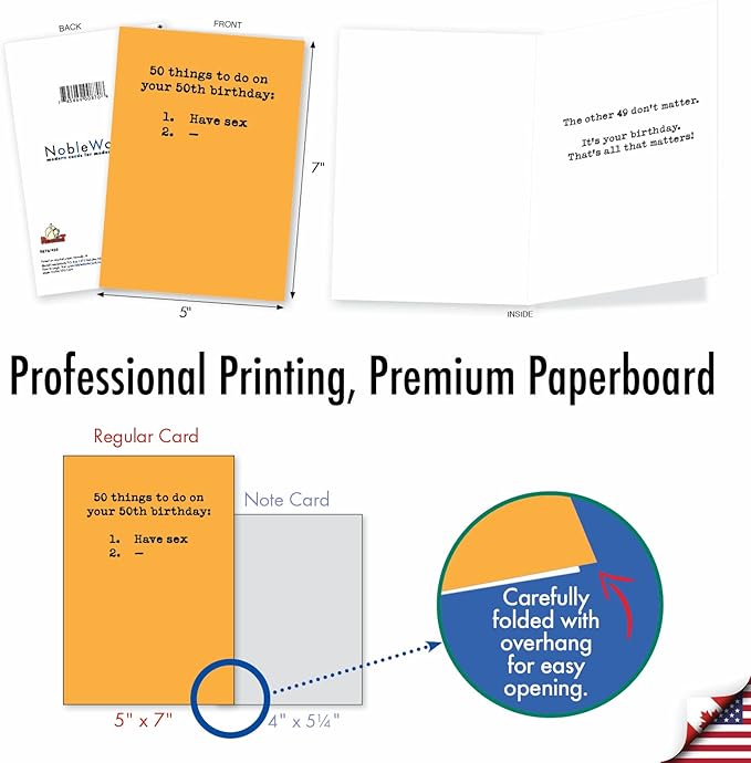 NobleWorks 50th Birthday Greeting Card with 5 x 7 Inch Envelope (1 Card) Bday 50 Things to Do 0870