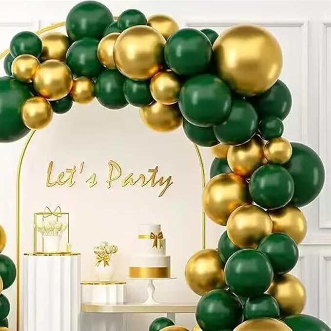 200 Pcs Green and Gold Balloons 12 Inch Latex Dark Green Metallic Gold Bulk Balloon Arch Garland Kit with Ribbon for Birthday Wedding Bridal Baby Shower Supplies Graduation Party Decorations