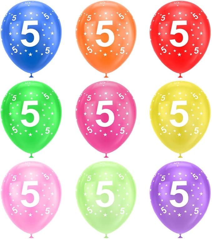 Ainiv 5th Birthday Balloons 18PCS, 12inch Numbers Printed Latex Party Balloons, 5th Anniversary Party Supplies Balloons, Numbers Balloons Decorations for Girls Boys 5 Year Old Birthday Party