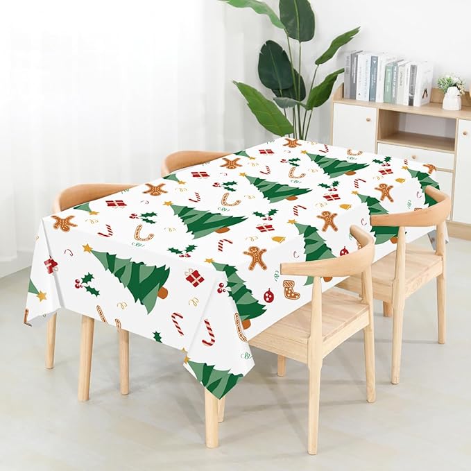 2 Pack Christmas Tree Plastic Tablecloths Disposable Xmax Table Covers Table Cloths for BBQ Picnic Birthday Christmas Parties Covers Waterproof Oil-proof Table Cloth Thin Table Cloths 54 x 108 In
