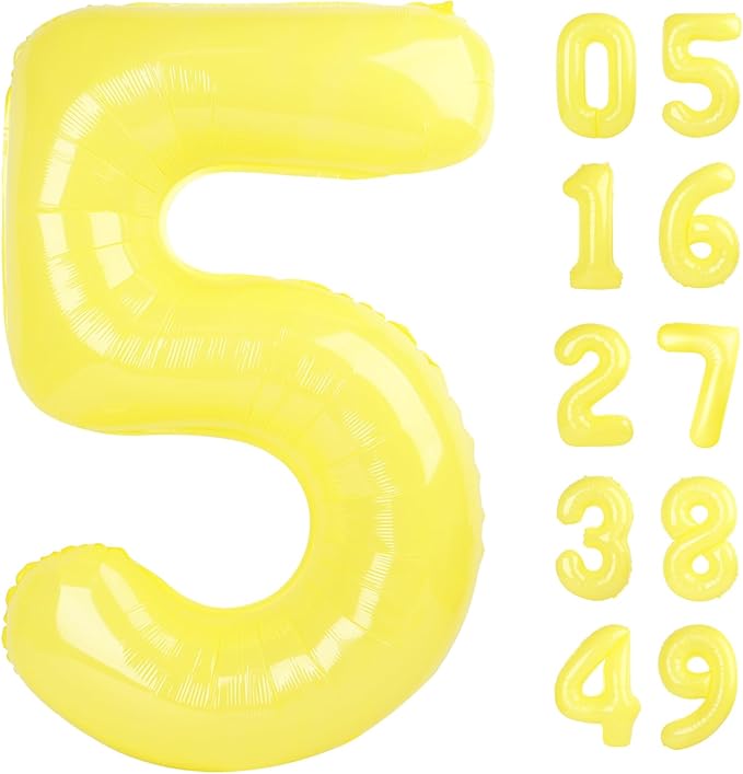 Yellow 40 Inch Large Number 5 Birthday Balloon, Five 5th 15 25 35 50 55 Birthday Celebration Decorations, Yellow Foil 5 Mylar Helium Balloons Girl Boy Anniversary Party Supplies