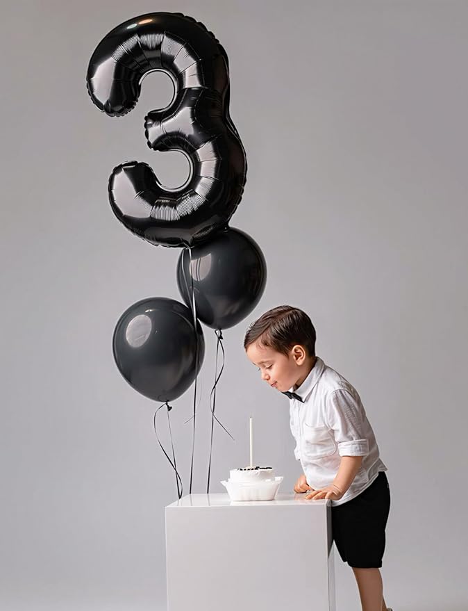 Black Number 3 Balloons – 40 Inch Giant Foil Number Balloon, Black Number Balloon for Men Women Boys Girls Birthday Graduation Anniversary Party Decorations