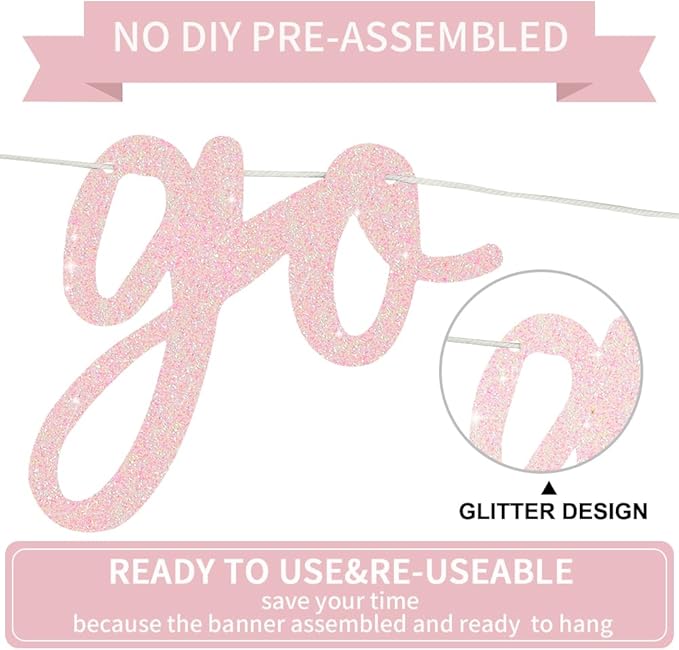 BEISHIDA Go Shawty It's Your Birthday Banner NO DIY Hip Hop Theme Happy Birthday Banner Pre-Strung Rap Theme Happy Birthday Sign for Man Women birthday Party Supply Glitter Light Pink