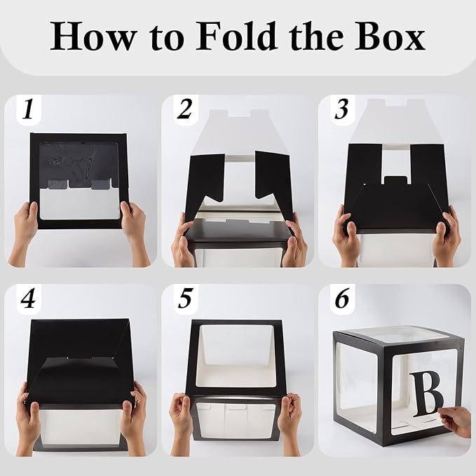 Baby Boxes with Letters for Baby Shower, 4 Transparent Balloon Boxes with Letters for Gender Reveal Birthday Wedding Baby Shower Decorations (Black)