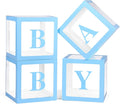 Baby Boxes with Letters for Baby Shower, 4 Transparent Balloon Boxes with Letters for Gender Reveal Birthday Wedding Baby Shower Decorations (Blue)