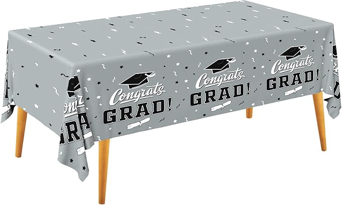 Gatherfun Graduation Party Decorations, Gongrats Grad Tablecover for Graduation Party Supplies, 3 pcs Silver Table Cloths, 54"x108"