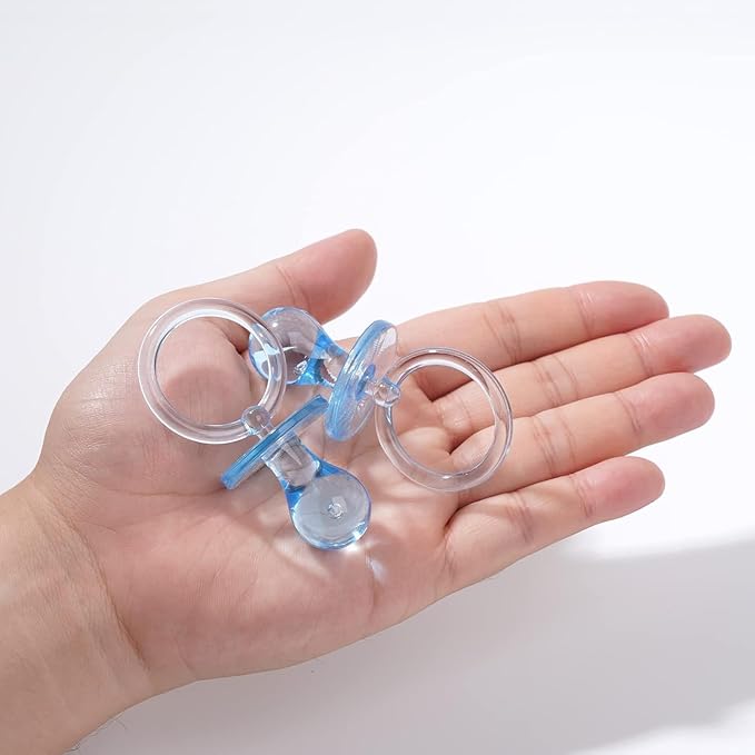 Pacifiers for Baby Shower Game, 36 Plastic Pacifiers for Baby Shower Decoration DIY, Large Size Baby Shower Pacifiers, Gender Reveal Party Table Scatter/Hunt Baby Shower Game Props(Blue, 2.75 in)