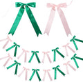 2 Strings Bow Garland Pink Green Bow Garland Banner Hanging Birthday Decorations for Party Decorations Bachelorette Wedding Party Baby Shower Graduation 16pcs