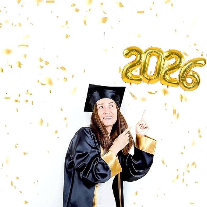 TONIFUL 2026 Gold Foil Number Balloons 16 Inch Gold 2026 Number Balloon 2026 Graduation Aluminum Foil Mylar Banners for 2026 New Year Eve Christmas Anniversary Party Supplies