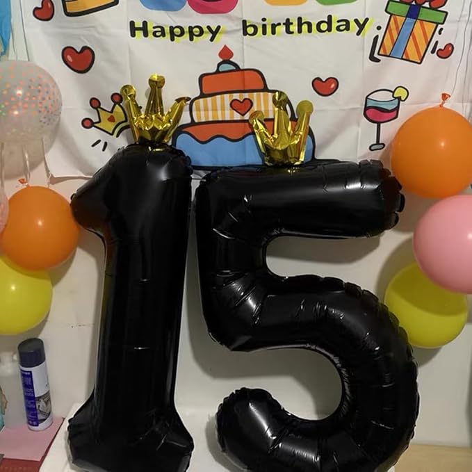Black Number 7 Balloon with Crown, 40 inch Black Number Balloon 7th Birthday Party Decoration black Crown Balloons 0-9 for Birthday Party Anniversary Decorations Supplies