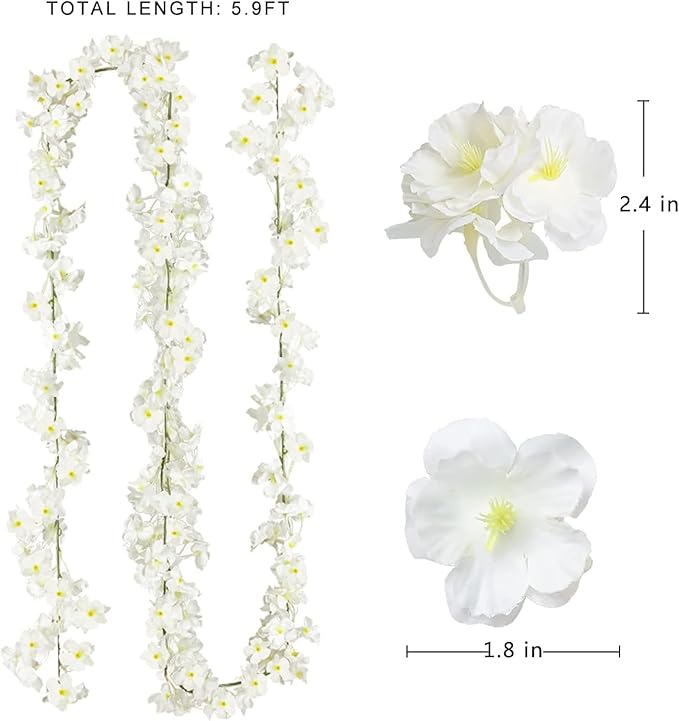 Sggvecsy Cherry Blossom Garland Artificial Cherry Flower Vines 6 Pack Hanging Silk Flowers Garland for Home Wedding Garden Party Arch Office Decor (White)