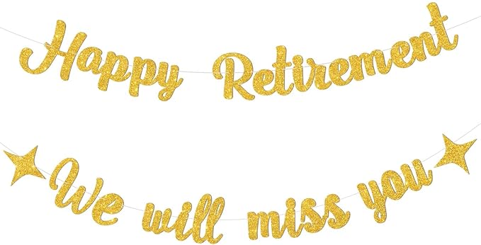 Gold Happy Retirement Banner for Happy Retirement Decorations,We Will Miss You Banner-Glitter Going Away Party Decor Sign Goodbye Farewell Decorations Party Supplies for Coworker Men Women