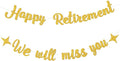 Gold Happy Retirement Banner for Happy Retirement Decorations,We Will Miss You Banner-Glitter Going Away Party Decor Sign Goodbye Farewell Decorations Party Supplies for Coworker Men Women