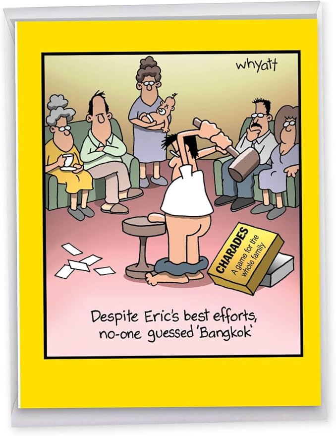 NobleWorks - 1 Large Happy Birthday Card with Envelope (8.5 x 11 Inch) - Funny Cartoon Humor (Buyer Discretion Advised) - Bangkok J8300