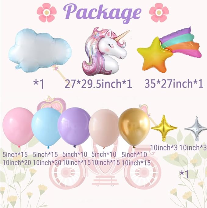 PageebO Pastel Rainbow Unicorn Balloon Garland Arch Kit, 154Pcs Soft Rainbow Balloons with Unicorn Meteor Cloud Balloons for Fairytale Birthday Party Princess Tea Girl Baby Shower Decorations