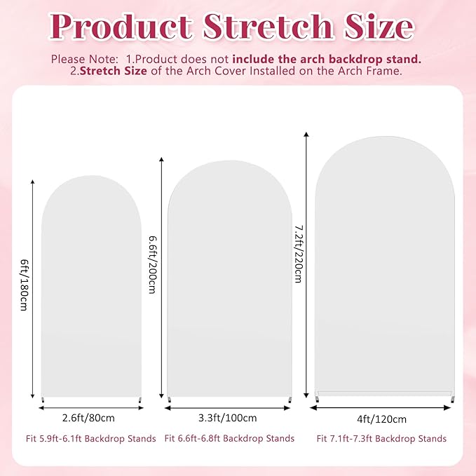3-Piece Arch Backdrop Cover, Stretchy Spandex Wedding Arch Covers 6FT, 6.6FT, 7.2FT for Round Chiara Arch Stand, White Arch Cover for Photo Background Birthday Party Banquet Ceremony Decor