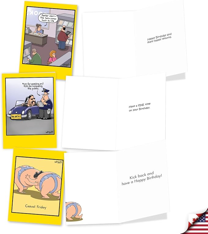 NobleWorks 20 Assorted Box Set Funny Birthday Greeting Cards w/5 x 7 Inch Envelopes (10 Designs, 2 Each) Bday Whyatt's Wide World AC9177BDG-B2x10