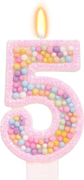 Birthday Candles for Girls - Number 5 Candle, Colorful Macaron Candles, 5 Cake Topper Cake Decorations, 5th Birthday Decorations Girl, Theme Birthday Party Supplies (Pink)