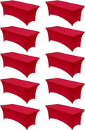 Utopia Kitchen Spandex Tablecloth 10 Pack [6FT, Red] Tight, Fitted, Washable and Wrinkle Resistant Stretch Table Cloth Rectangle Cover for Trade Show, Weddings & Parties [72Lx30Wx30H Inch]