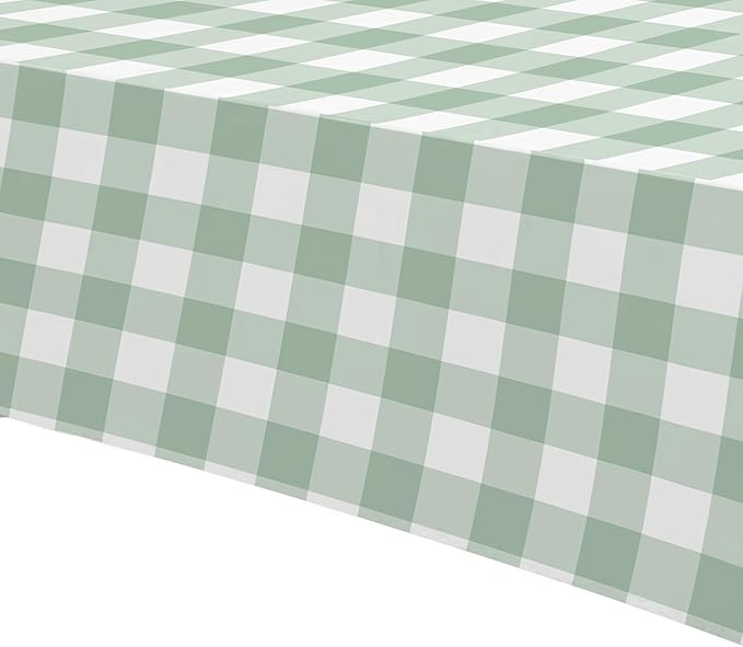 Sage Green Gingham Party Tablecloth Decorations, 3 Pack Green Checkered Disposable Plaid Party Supplies Tablecover, for Birthday Baby Shower Bridal Wedding, 55in x 86in