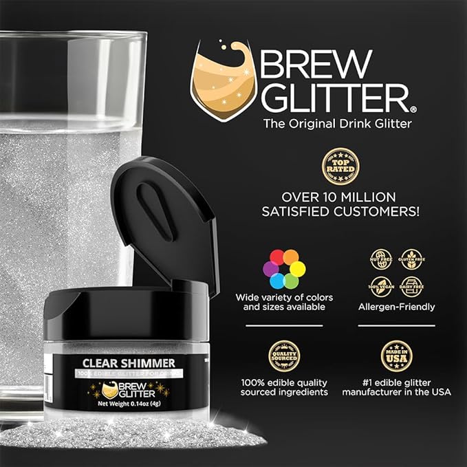 Brew Glitter Edible Glitter for Drinks, Cocktails, Beer, Garnish & Beverages (Clear Shimmer, 4 Grams)