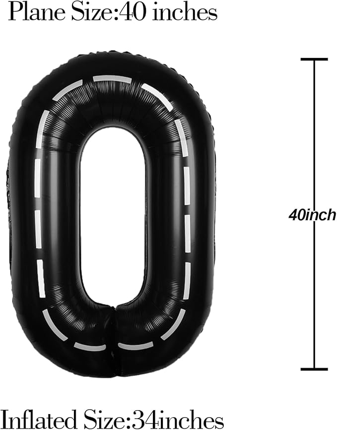 Race Car 40Inch Black 0 Balloon Number Large Helium Race Track 0-9 Giant Digital 0th Foil Mylar Big Party Number Balloons for Boy Birthday Car Theme Party Anniversary Graduation Decorations