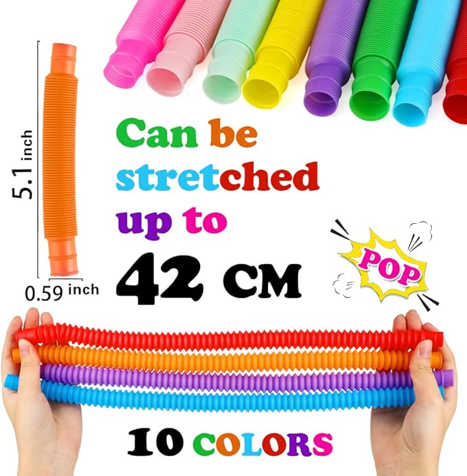 72Pack Pop Tubes, Fidget Sensory Toys Party Favors for Kids 4-8 8-12 Anxiety Stress Relief Toys Treasure Box Prizes Goodie Bag Stocking Stuffers Birthday for Toddlers Boys Girls