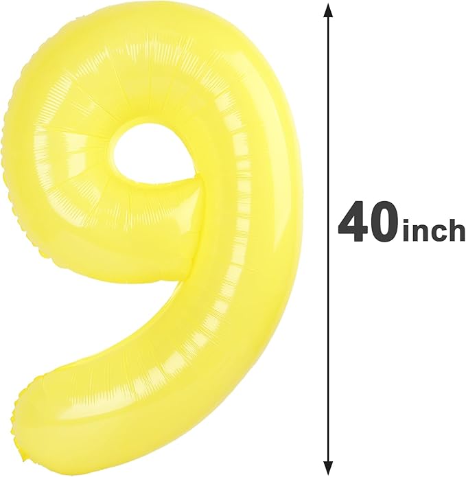 40 Inch Big Yellow 9 Balloon Number, Jumbo Giant Happy 9th 19 29 39 49 99 Birthday Party Decorations, Yellow Large Nine Mylar Foil Anniversary Birthday Party Engagement Decorations