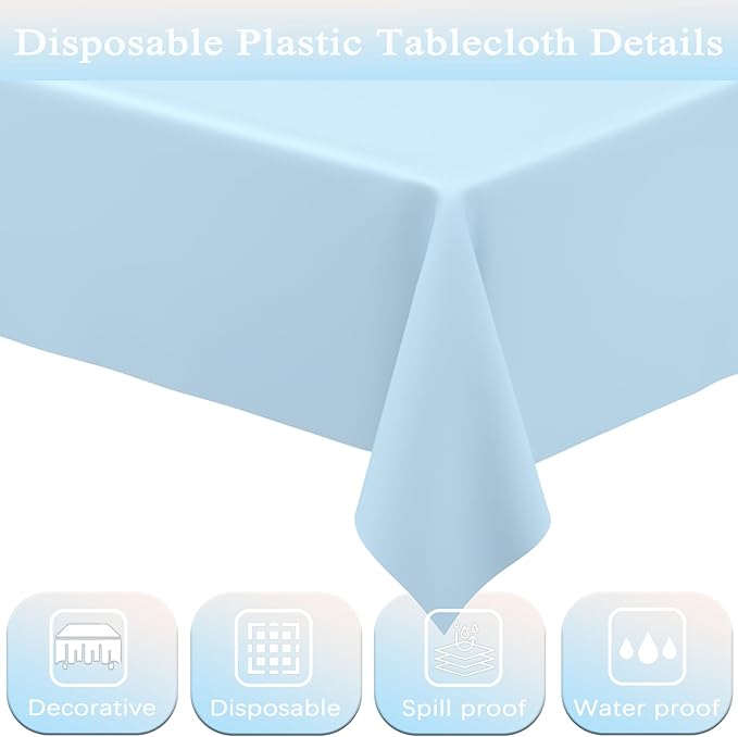 WNINK 4 Pack Light Blue Rectangular Plastic Tablecloths, Blue Disposable Table Covers 54" x 108" Baby Blue Table Cloths for Baby Shower, Birthday, Bridal Shower, Engagement Wedding Parties