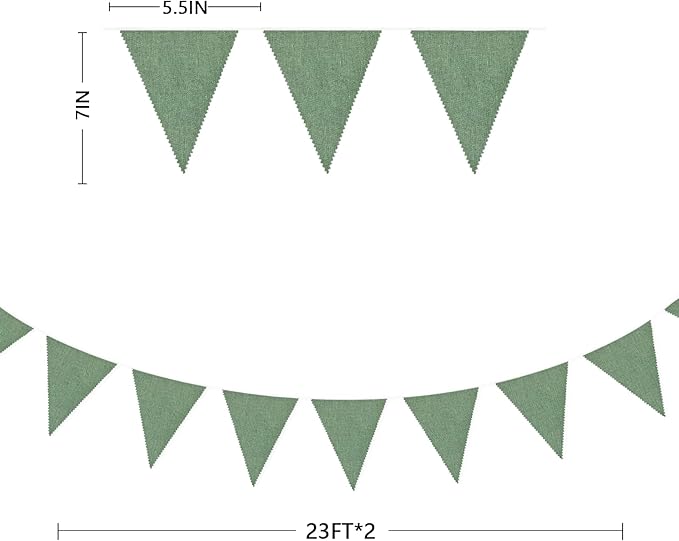 46Ft Sage Green Party Decorations Sage Green Burlap Banner Triangle Pennant Flag Linen Bunting Garland Streamers for Jungle Safari Birthday Wedding Golf Baby Shower Summer Dinosaur Party Decorations