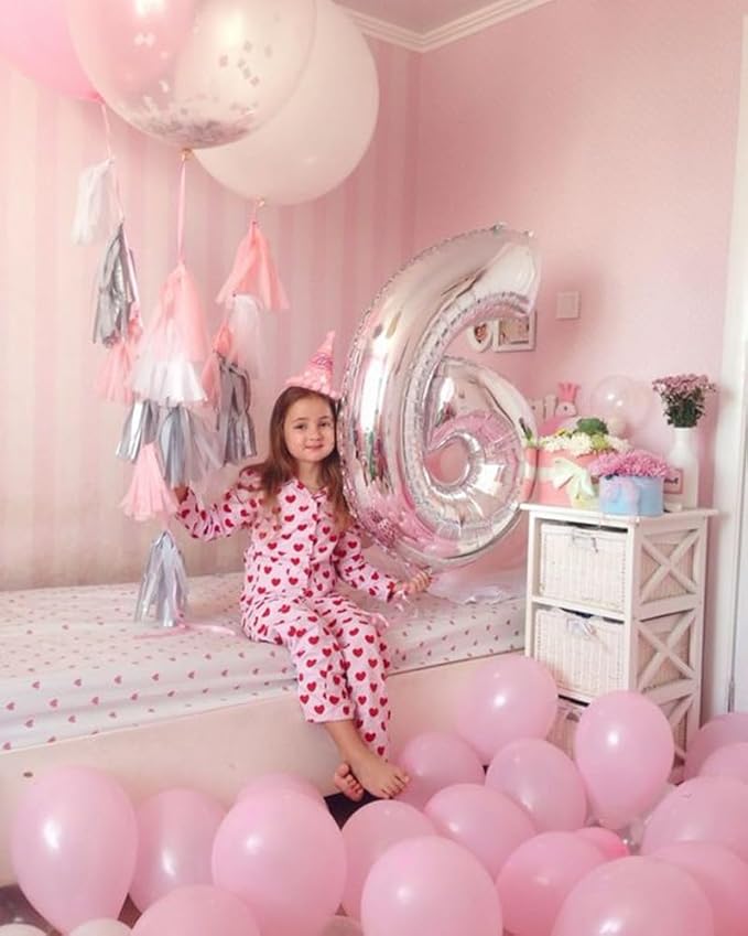 Number 6 Balloon 40 Inch, 6th Birthday Balloon for Boy Girl, Silver 16 60 61 65 Numbers Balloons Birthday Party Wedding Events Decorations