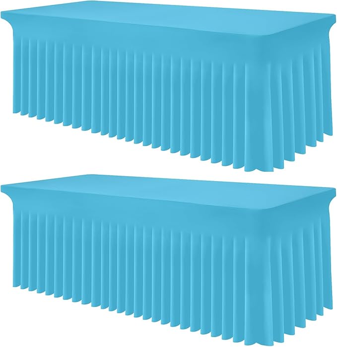 Smiry Spandex Tablecloth 2 Pack, Elastic Fitted Stretch Tablecloth for 8FT Rectangle Tables, Waterproof Washable Table Cover Skirt for Wedding, Banquet & Parties (Blue Mist, 96Lx30Wx30H Inch)