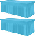 Smiry Spandex Tablecloth 2 Pack, Elastic Fitted Stretch Tablecloth for 8FT Rectangle Tables, Waterproof Washable Table Cover Skirt for Wedding, Banquet & Parties (Blue Mist, 96Lx30Wx30H Inch)