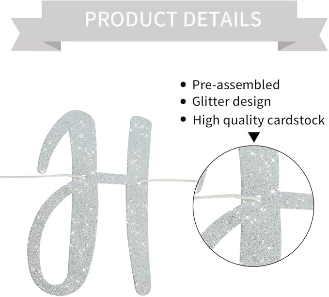 BEISHIDA Silver Glitter Happy Retirement Banner - Pre-Strung Banner Decoration for Women & Man, Party Supplies